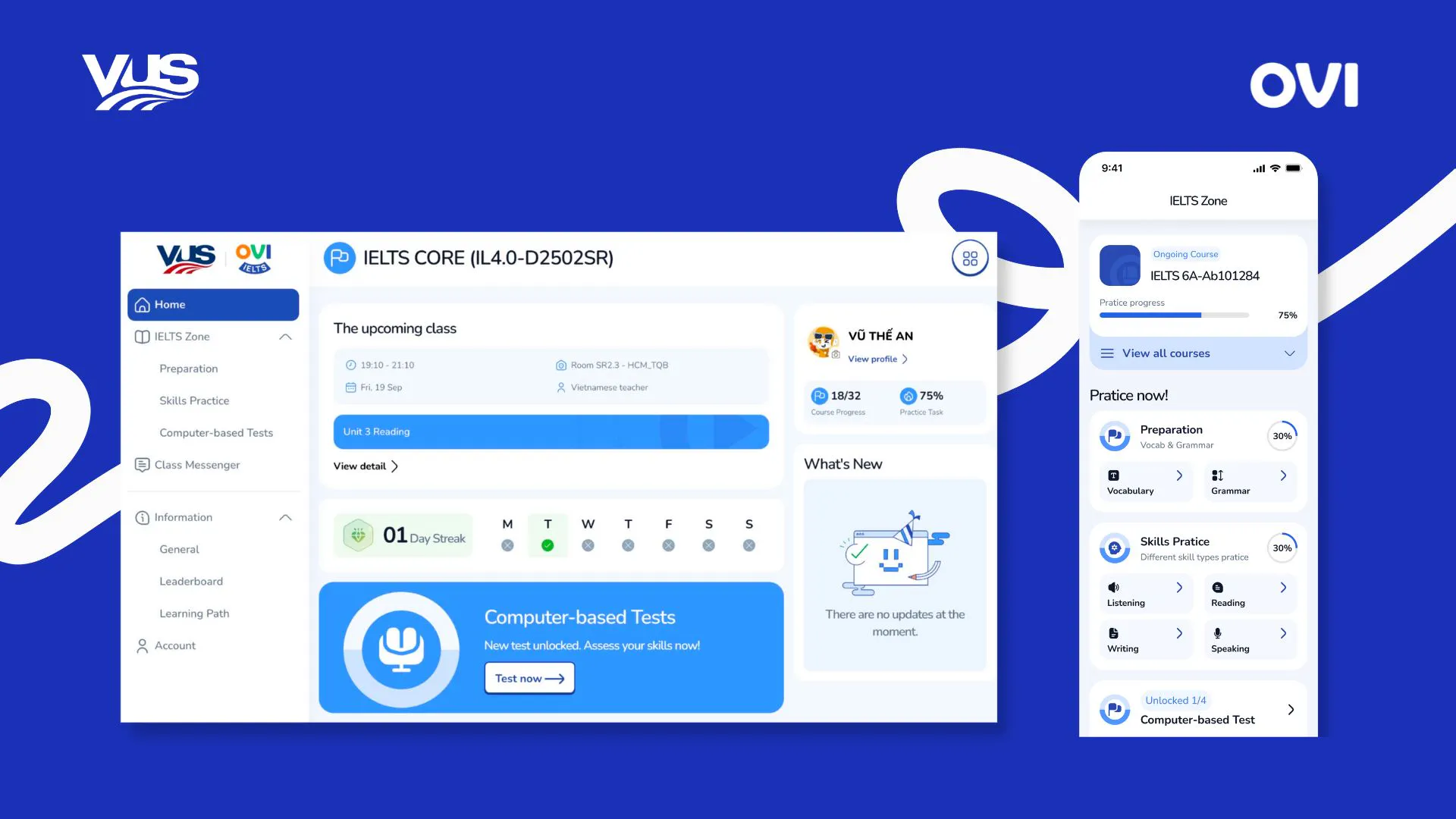 OVI IELTS là công cụ hỗ trợ đắc lực cho các “sĩ tử” luyện IELTS trong việc trau dồi từng kỹ năng được cá nhân hoá và thi thử mô phỏng bài thi trên máy tính.