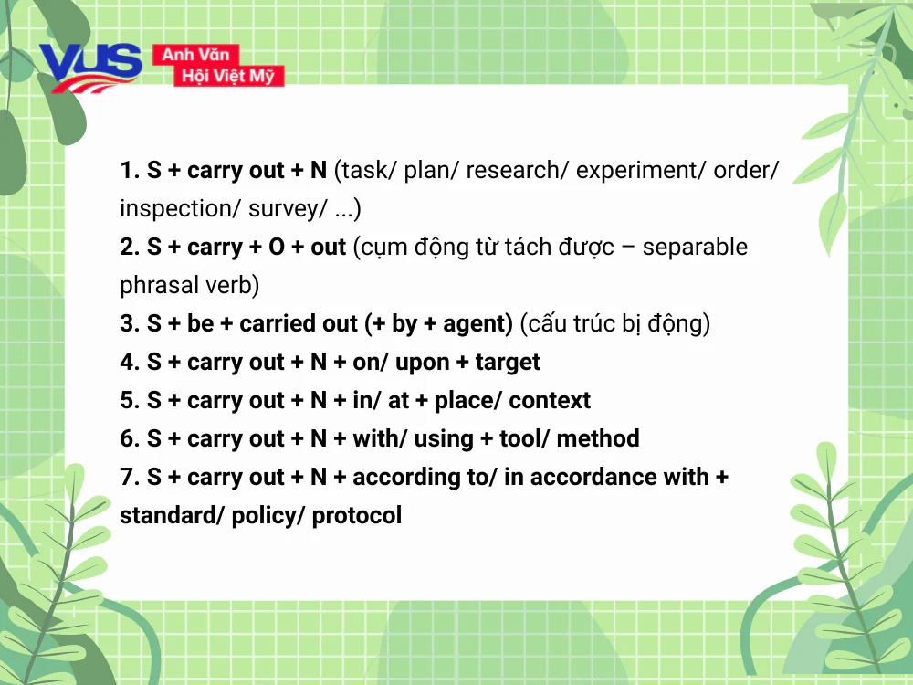 Các công thức với Carry out kèm cách dùng chi tiết