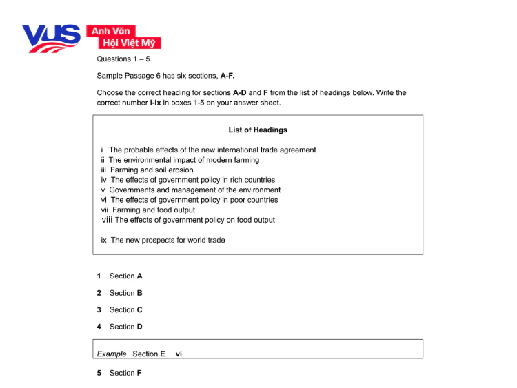 Tip làm bài Reading IELTS: Dạng bài Matching Headings