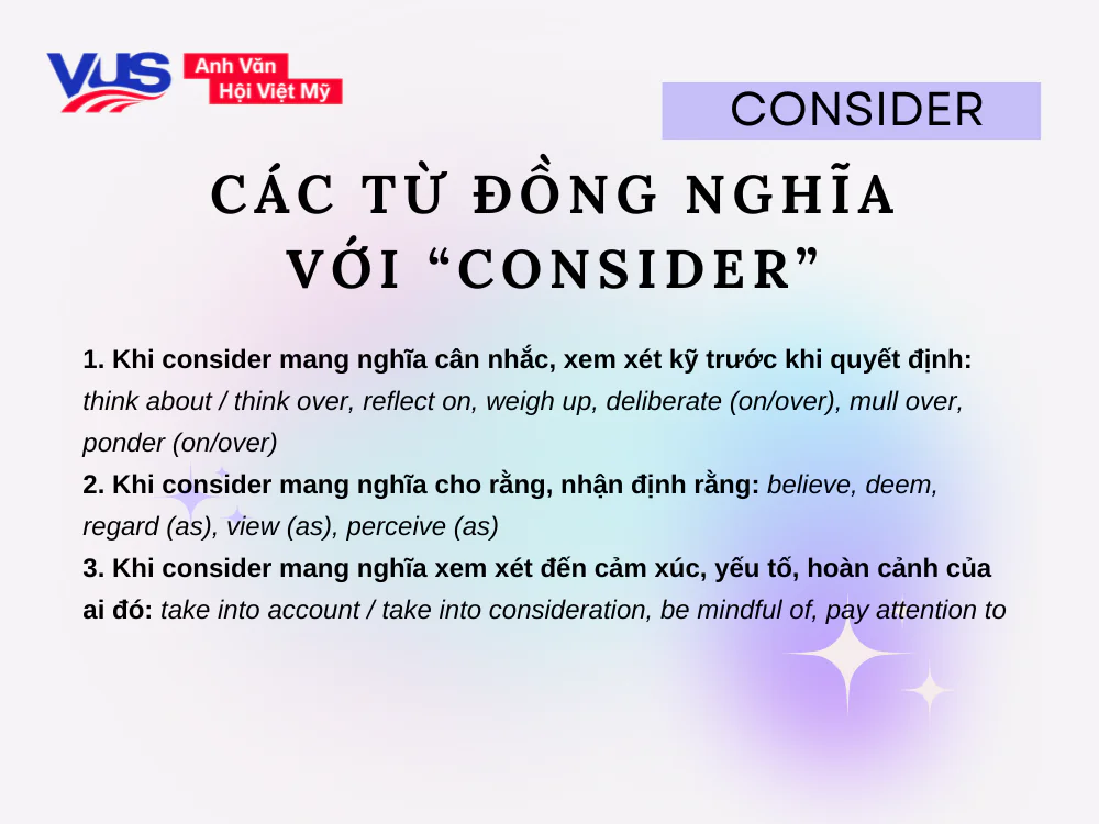 Tổng hợp các từ đồng nghĩa với Consider