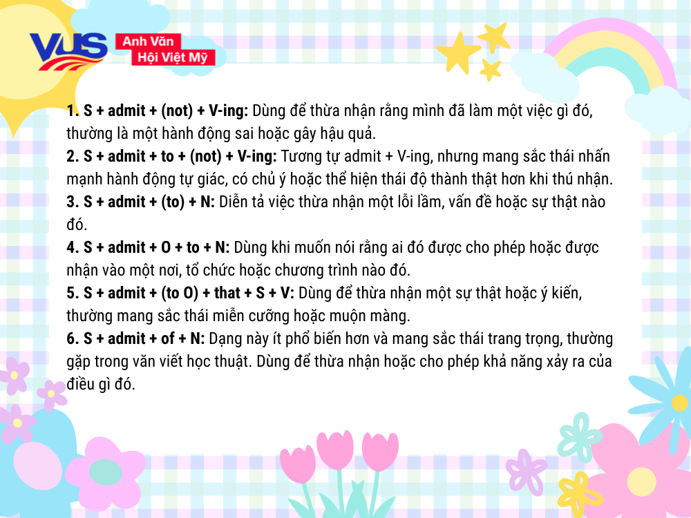 Các cấu trúc Admit thông dụng trong tiếng Anh