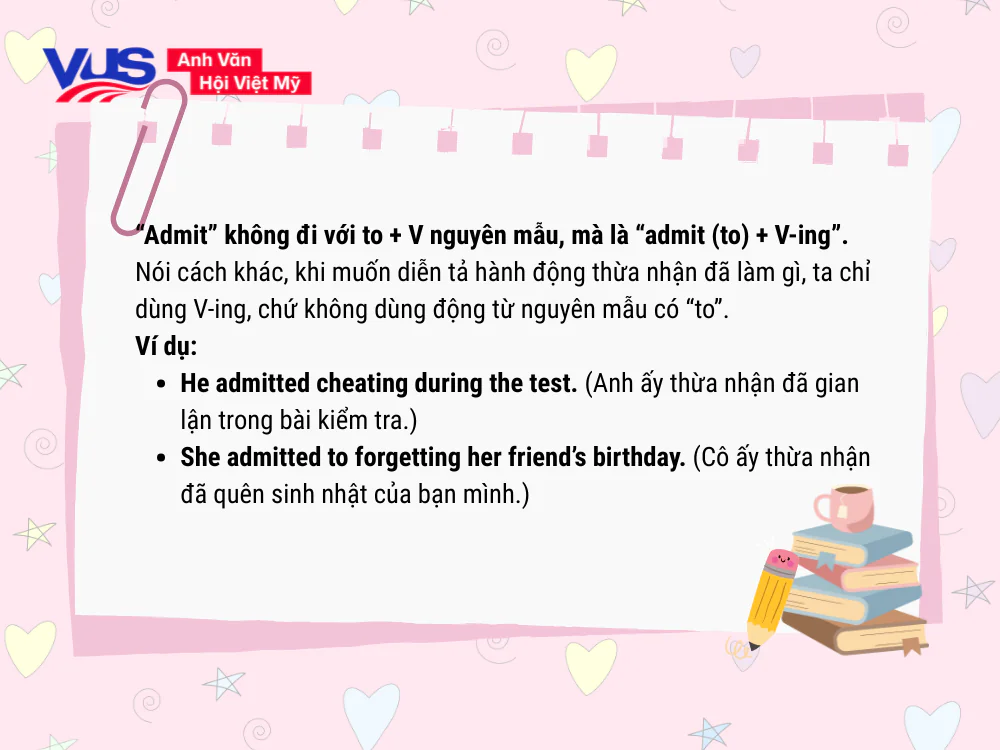 Admit to V hay Ving? Quy tắc và ngữ cảnh sử dụng