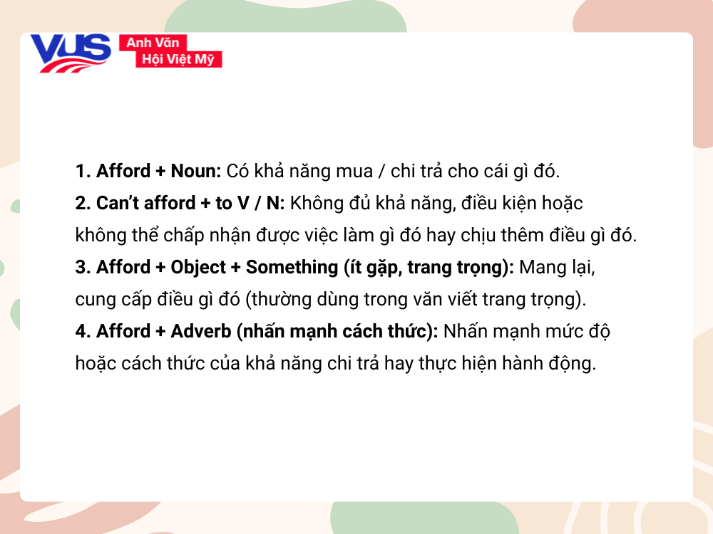 Afford + gì? Các cấu trúc Afford khác ngoài Afford to V
