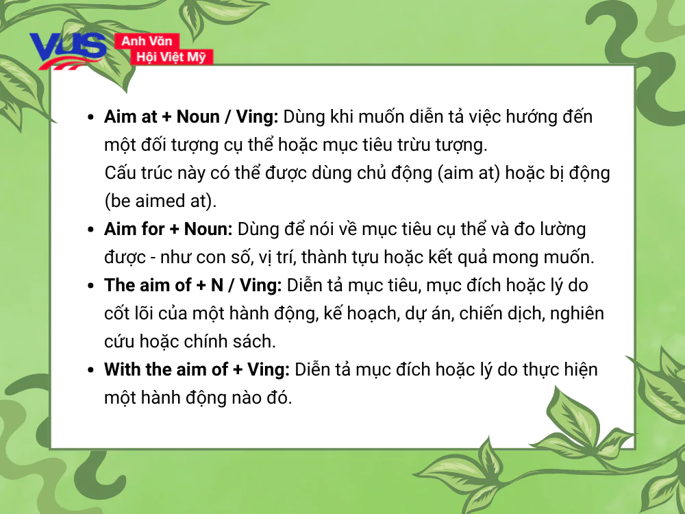 Aim + gì? Aim đi với giới từ gì?
