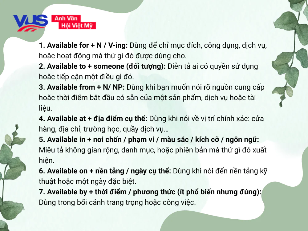 Available đi với giới từ gì?