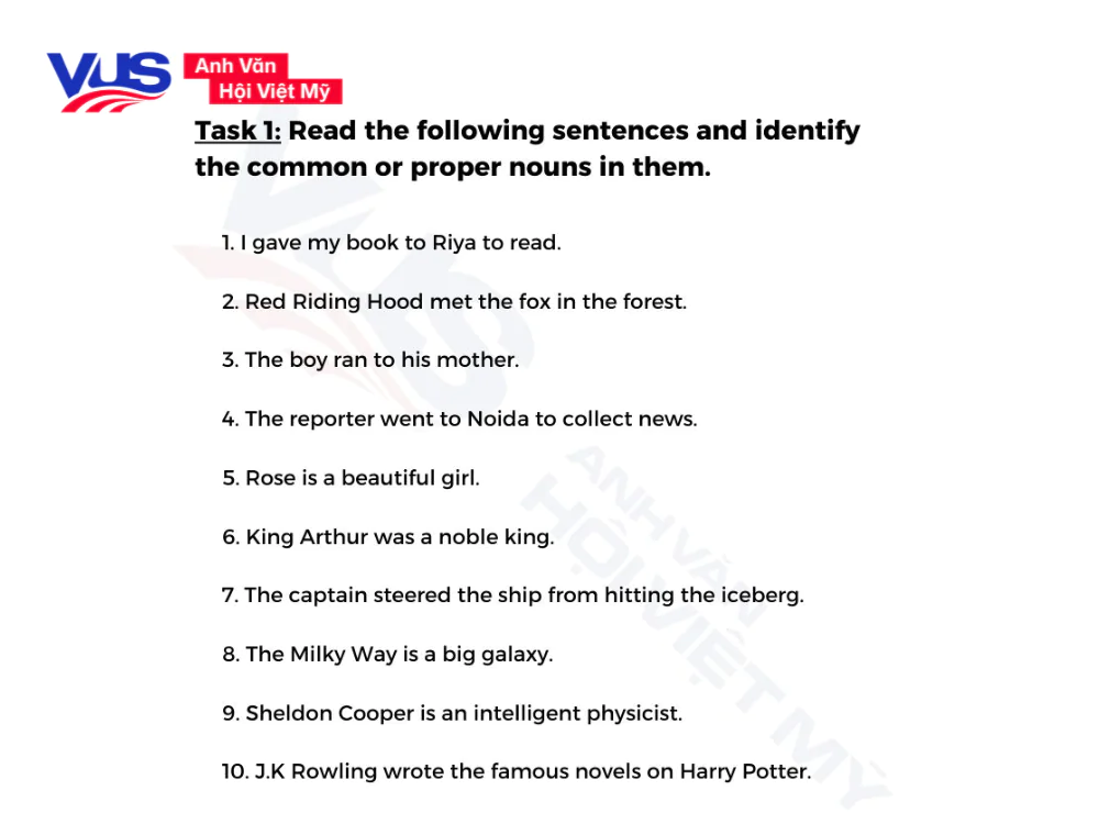 Bài tập về danh từ chung và danh từ riêng