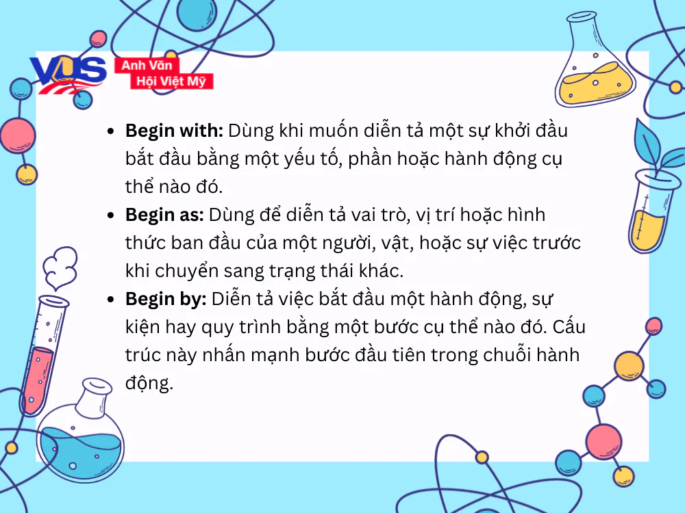 Begin + gì? Begin đi với giới từ gì?