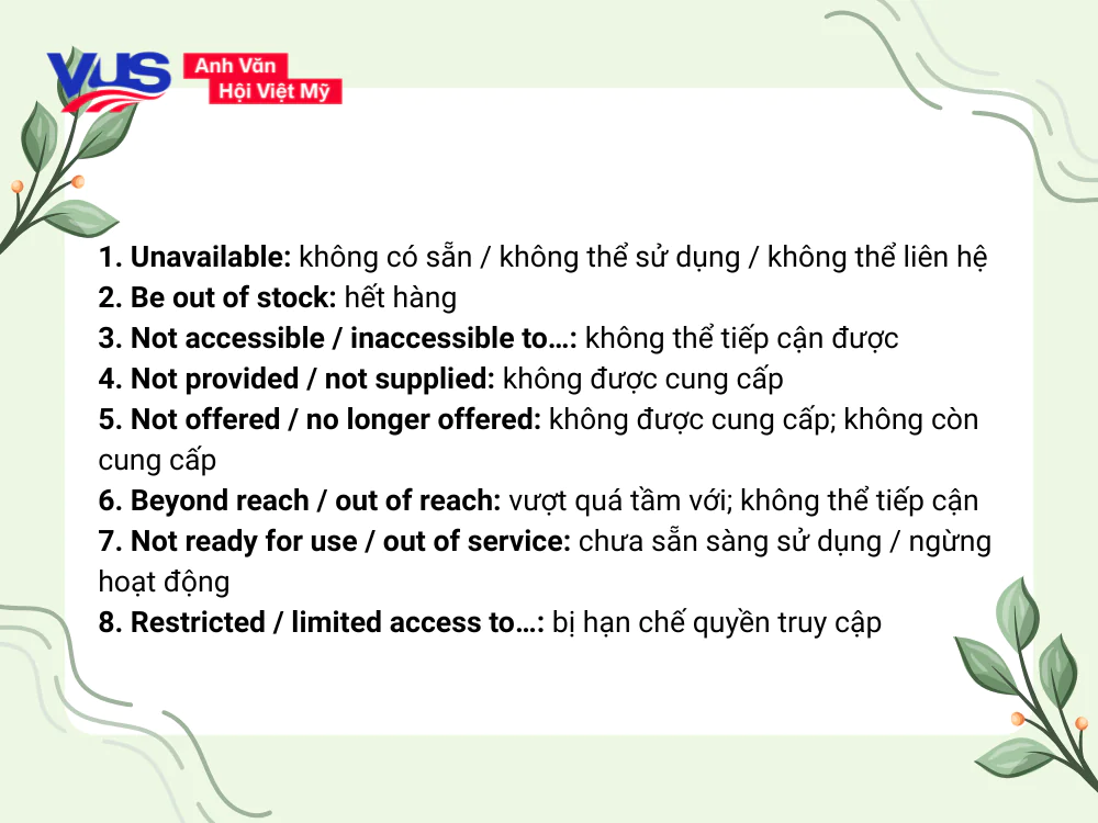 Các cấu trúc trái nghĩa với Available là gì?