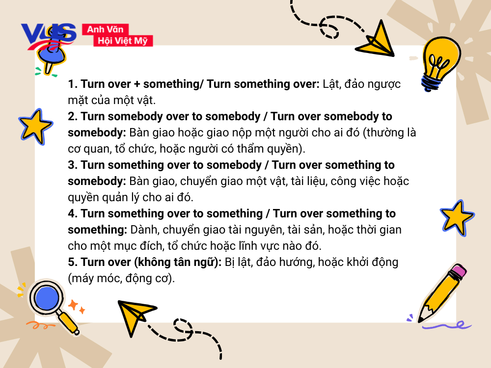 Các công thức thường gặp với Turn over là gì?