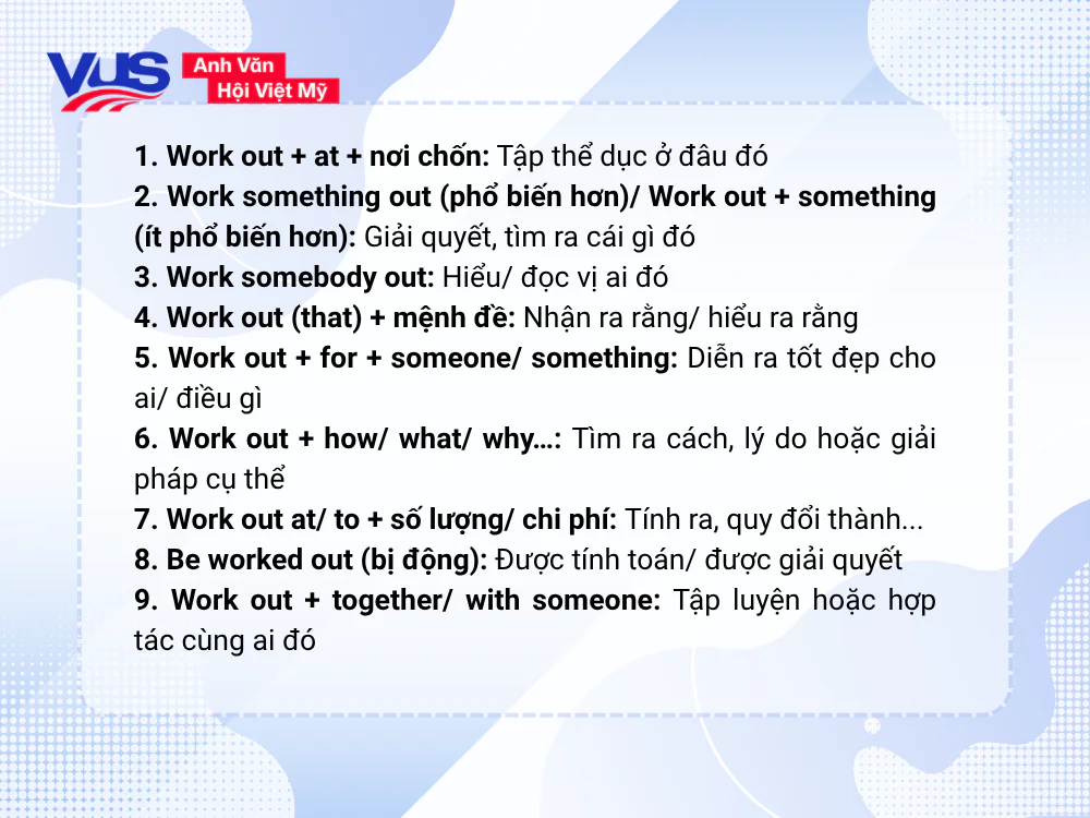 Các công thức với Work out hay gặp trong tiếng Anh