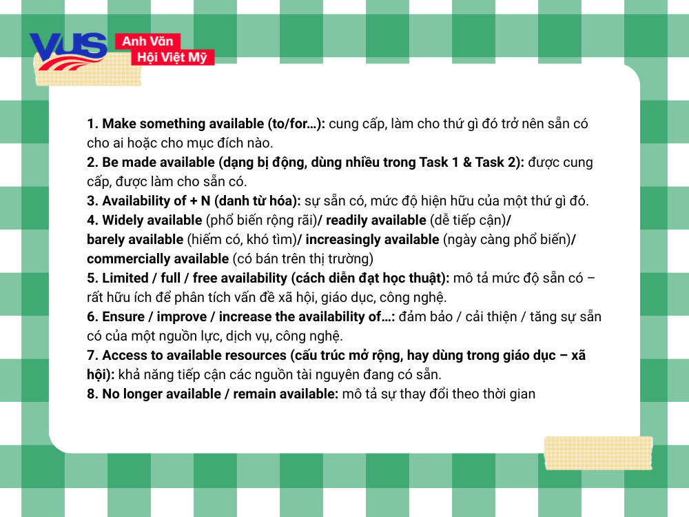 Các cấu trúc Available thường gặp trong IELTS