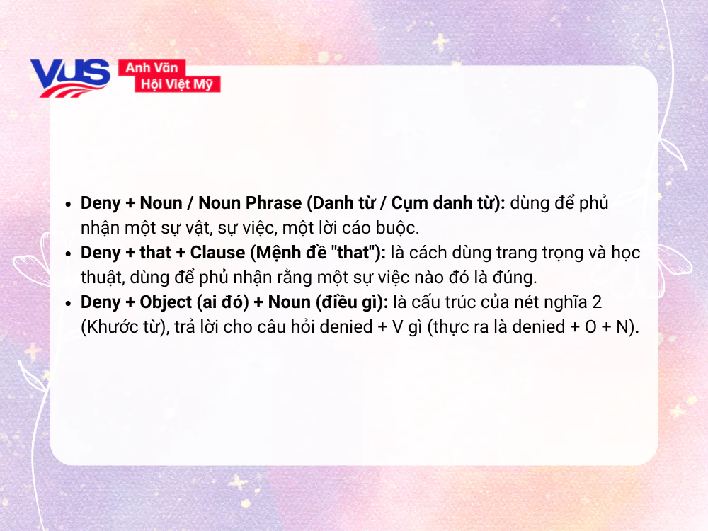 Deny + gì? Các cấu trúc Deny khác ngoài Deny Ving