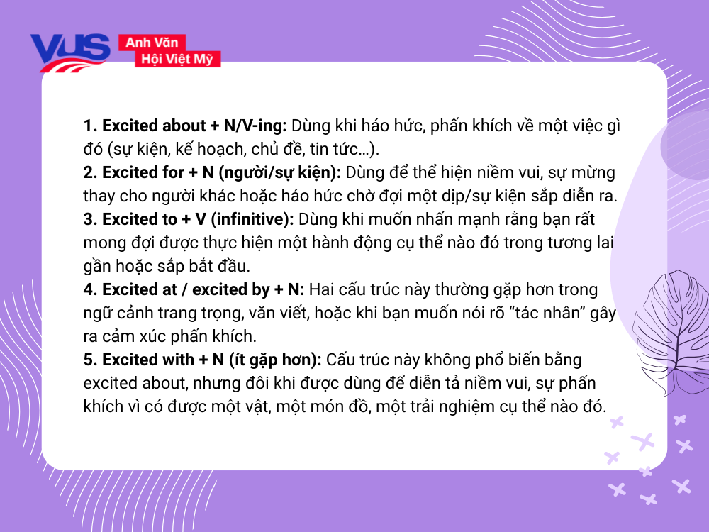 Excited đi với giới từ gì?