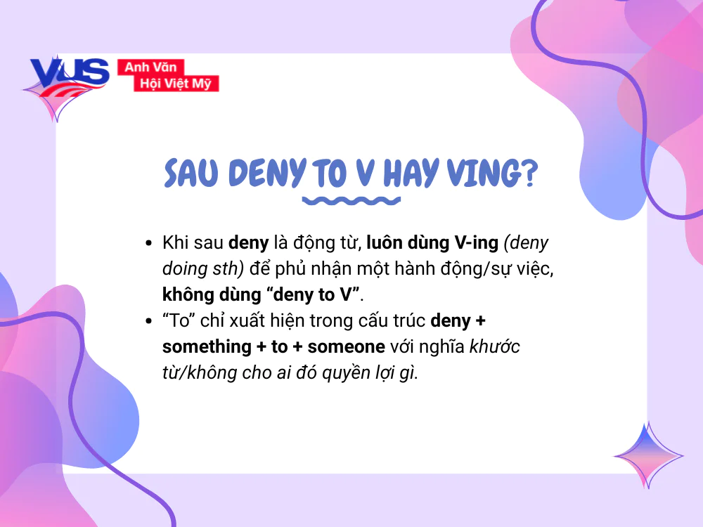 Cùng VUS tìm hiểu Deny to V hay Ving là chính xác trong tiếng Anh