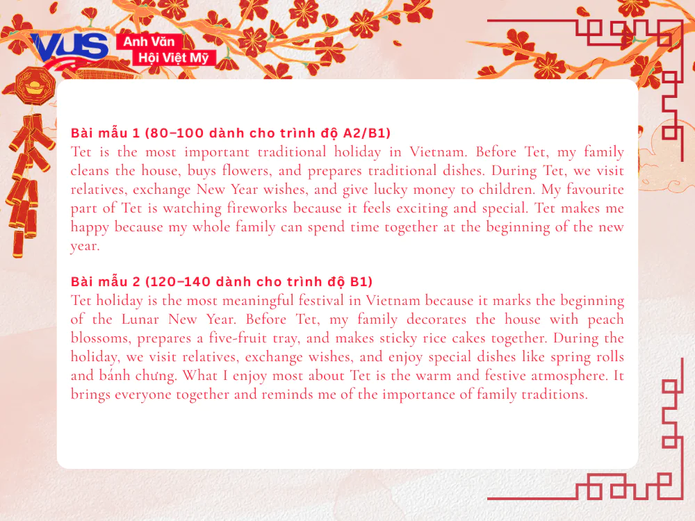 B&agrave;i mẫu: Write a paragraph about Tet holiday topic