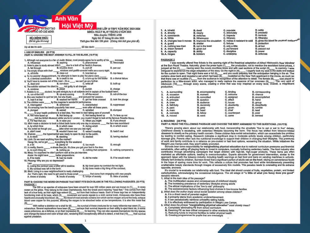 20+ Đề thi tuyển sinh lớp 10 m&ocirc;n Anh c&aacute;c năm gần đ&acirc;y (Chuy&ecirc;n)