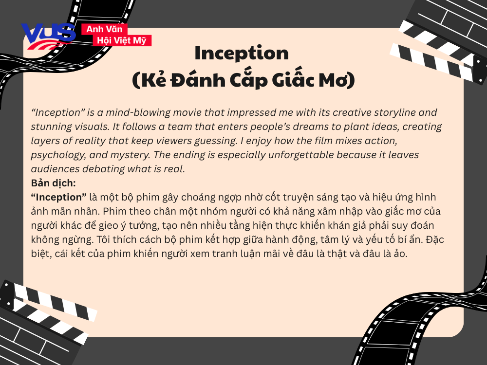 Viết đoạn văn về phim bằng tiếng Anh ngắn nhất -&nbsp;Inception