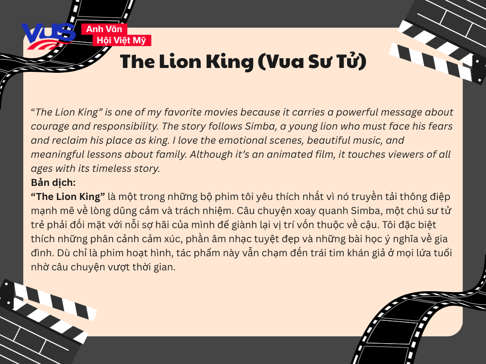 Viết đoạn văn về phim bằng tiếng Anh ngắn nhất -&nbsp;The Lion King