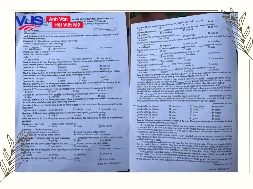 Đề thi tiếng Anh THPTQG (đề tham khảo + đề ch&iacute;nh thức) qua c&aacute;c năm