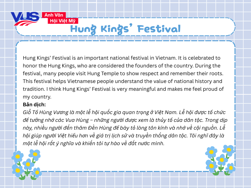 B&agrave;i viết đoạn văn về lễ hội bằng tiếng Anh ngắn nhất -&nbsp;Hung Kings&rsquo; Festival