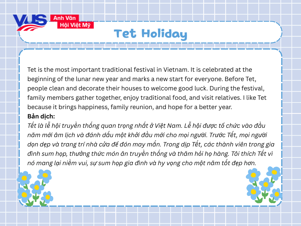 B&agrave;i viết đoạn văn về lễ hội bằng tiếng Anh ngắn nhất - Tet Holiday