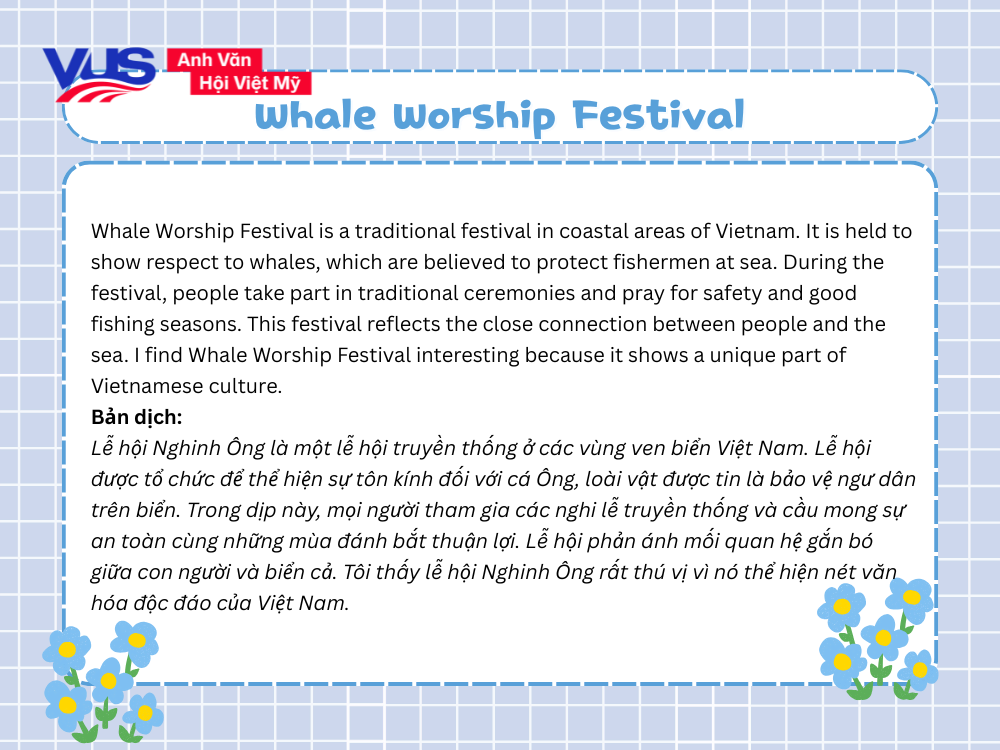 B&agrave;i viết đoạn văn về lễ hội bằng tiếng Anh ngắn nhất -&nbsp;Whale Worship Festival