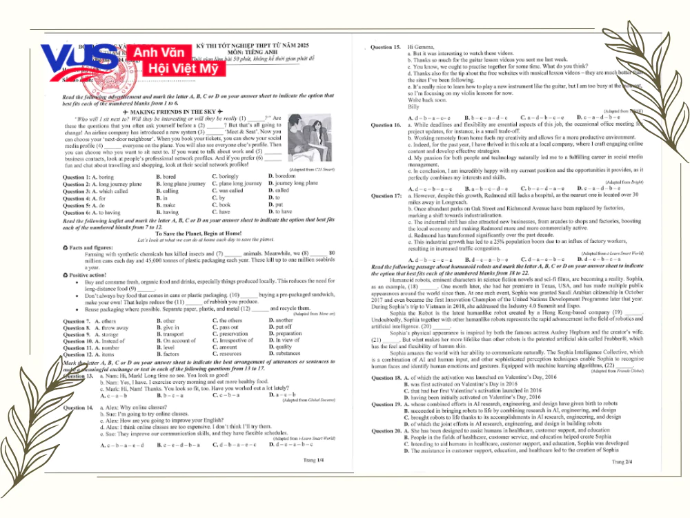 Đề thi tiếng Anh THPT kh&ocirc;ng đ&aacute;p &aacute;n gi&uacute;p bạn &ocirc;n tập