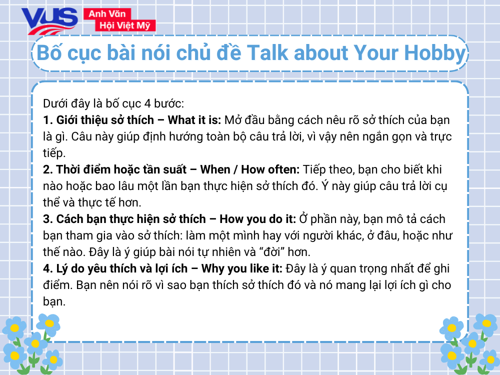 Bố cục b&agrave;i n&oacute;i chủ đề Talk about Your Hobby