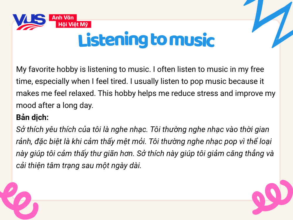 B&agrave;i n&oacute;i chủ đề Talk about Your Hobby ngắn -&nbsp;Listening to music