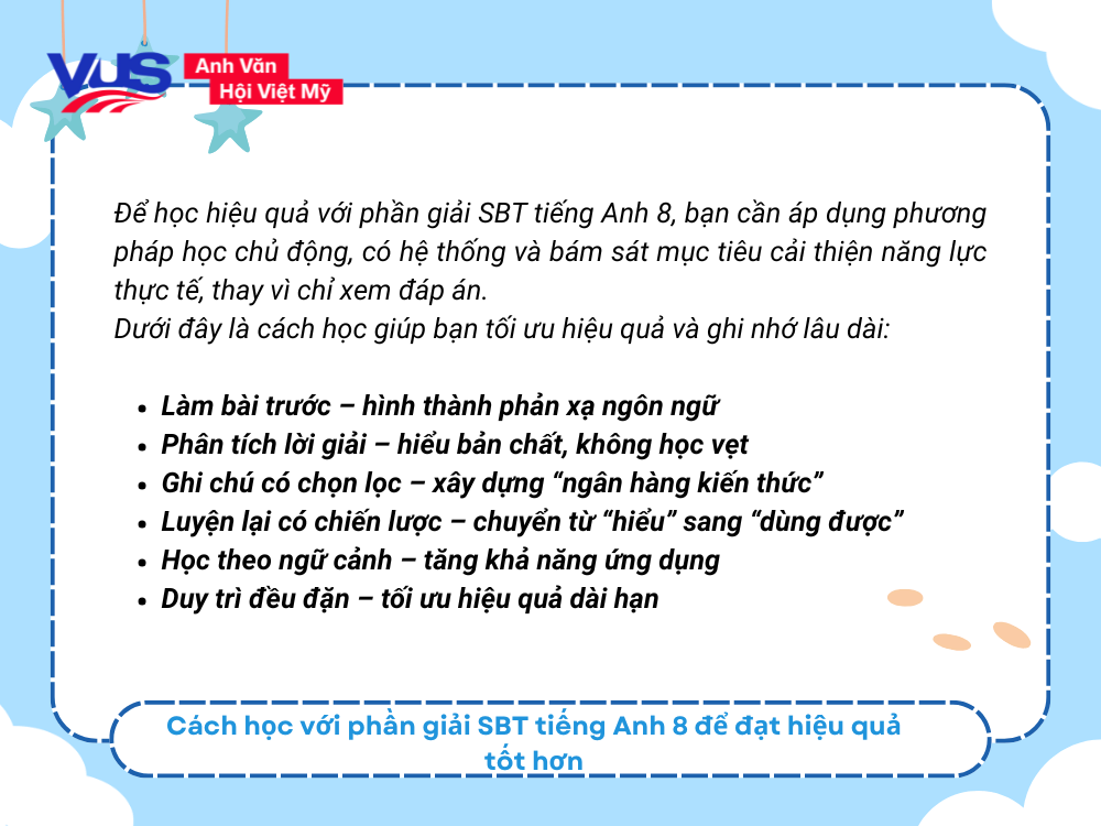 C&aacute;ch học với phần giải SBT tiếng Anh 8 để đạt hiệu quả tốt hơn