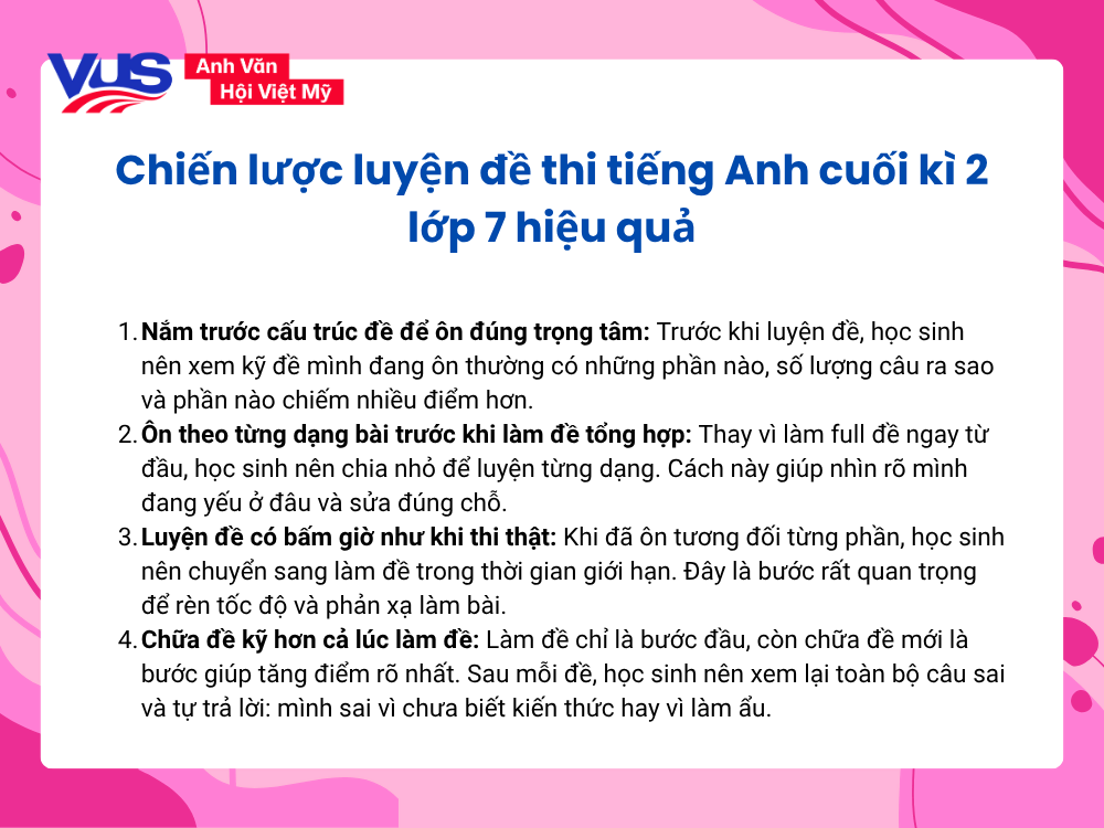 Chiến lược luyện đề thi tiếng Anh cuối k&igrave; 2 lớp 7 hiệu quả