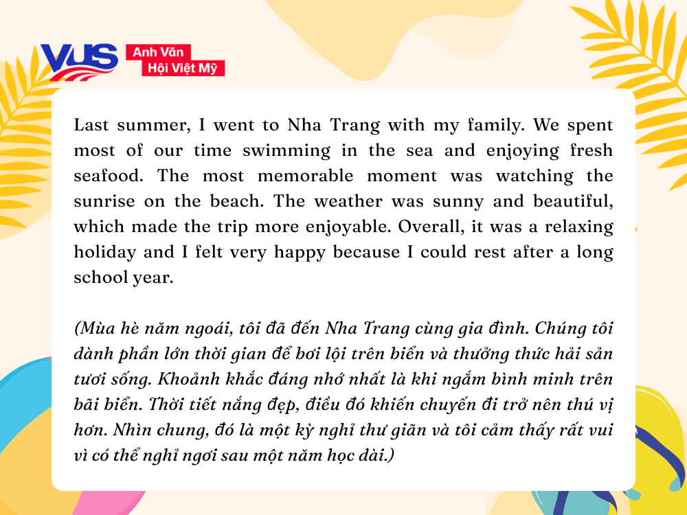 C&ugrave;ng VUS viết đoạn văn về kỳ nghỉ h&egrave; bằng tiếng Anh