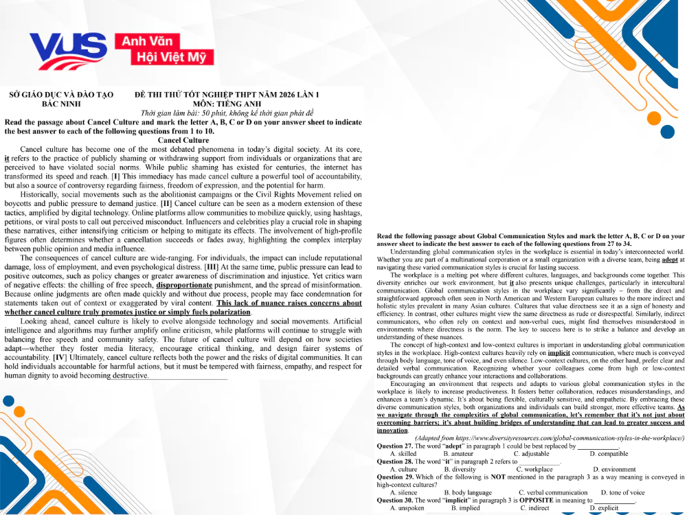 Đừng bỏ lỡ cơ hội cọ x&aacute;t với đề thi thử tốt nghiệp THPT 2026 m&ocirc;n tiếng Anh để l&agrave;m quen với nhịp độ ph&ograve;ng thi thật