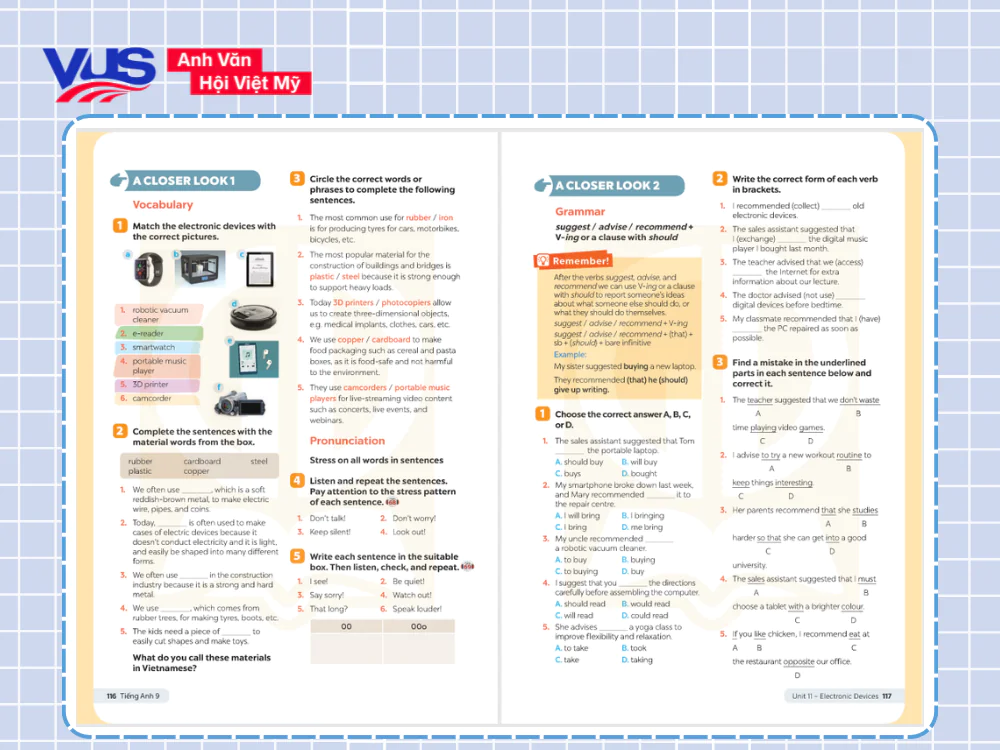 Tiếng Anh 9 Unit 11 A Closer Look 1, 2