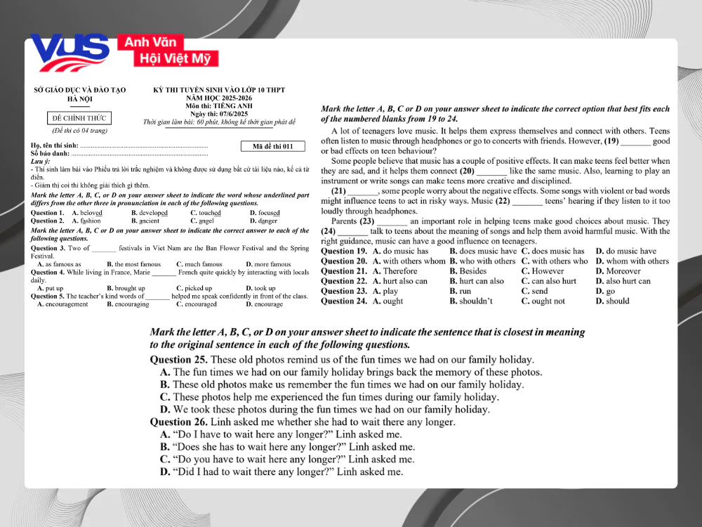 Trọn bộ đề thi tiếng Anh v&agrave;o 10 H&agrave; Nội ch&iacute;nh thức c&aacute;c năm l&agrave; "b&iacute; k&iacute;p" kh&ocirc;ng thể thiếu cho kỳ thi chuyển cấp