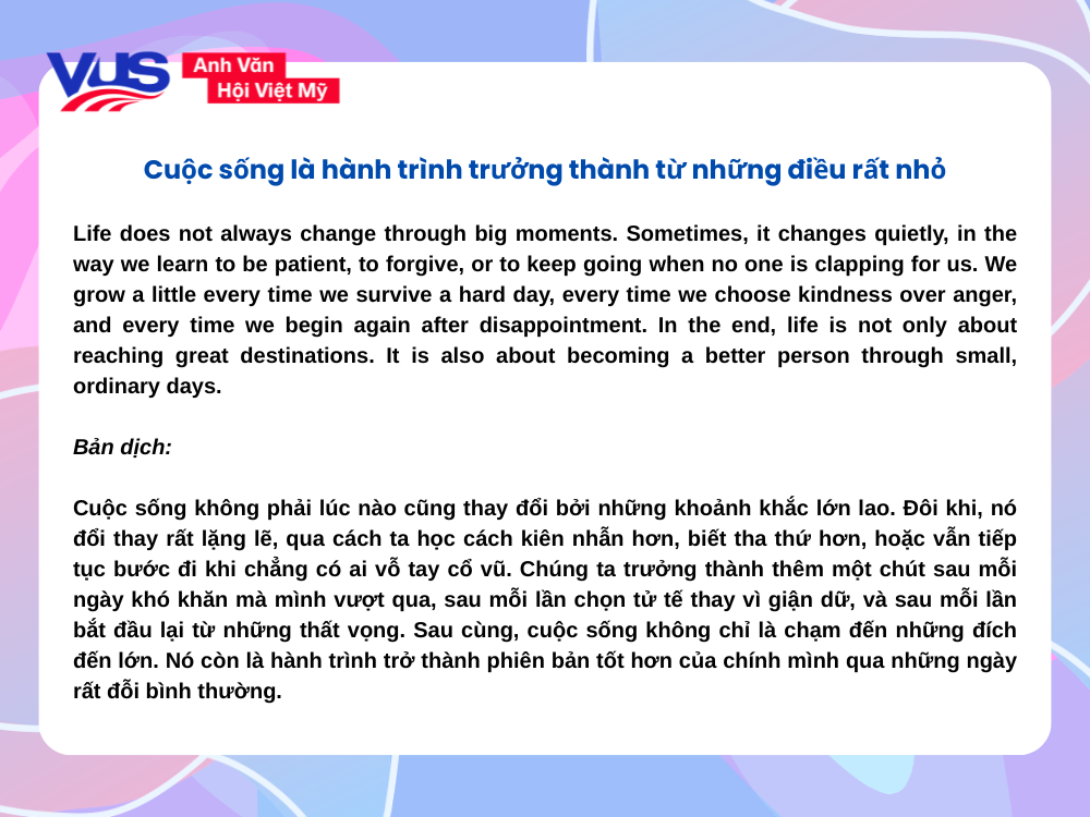 Những đoạn văn tiếng Anh hay về cuộc sống_Mẫu 1