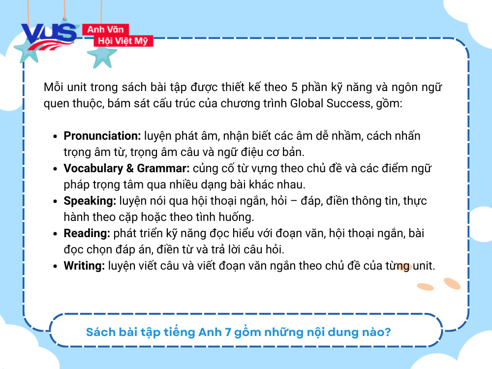 S&aacute;ch b&agrave;i tập tiếng Anh 7 gồm những nội dung n&agrave;o?