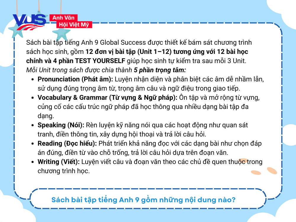 S&aacute;ch b&agrave;i tập tiếng Anh 9 gồm những nội dung n&agrave;o?