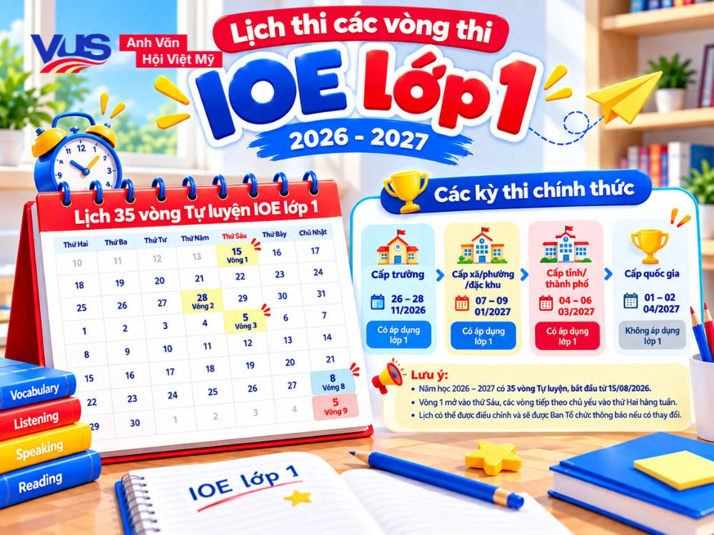 Lịch thi IOE lớp 1 năm học 2026 - 2027