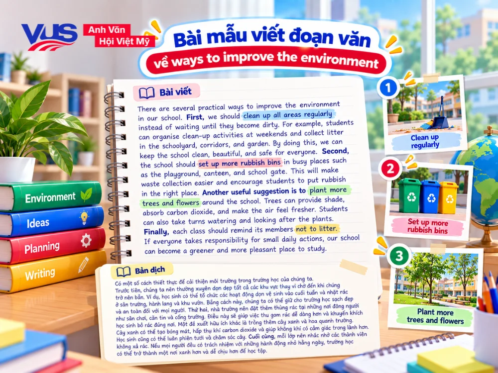 B&agrave;i mẫu 1: Cleaning up, planting trees and adding rubbish bins