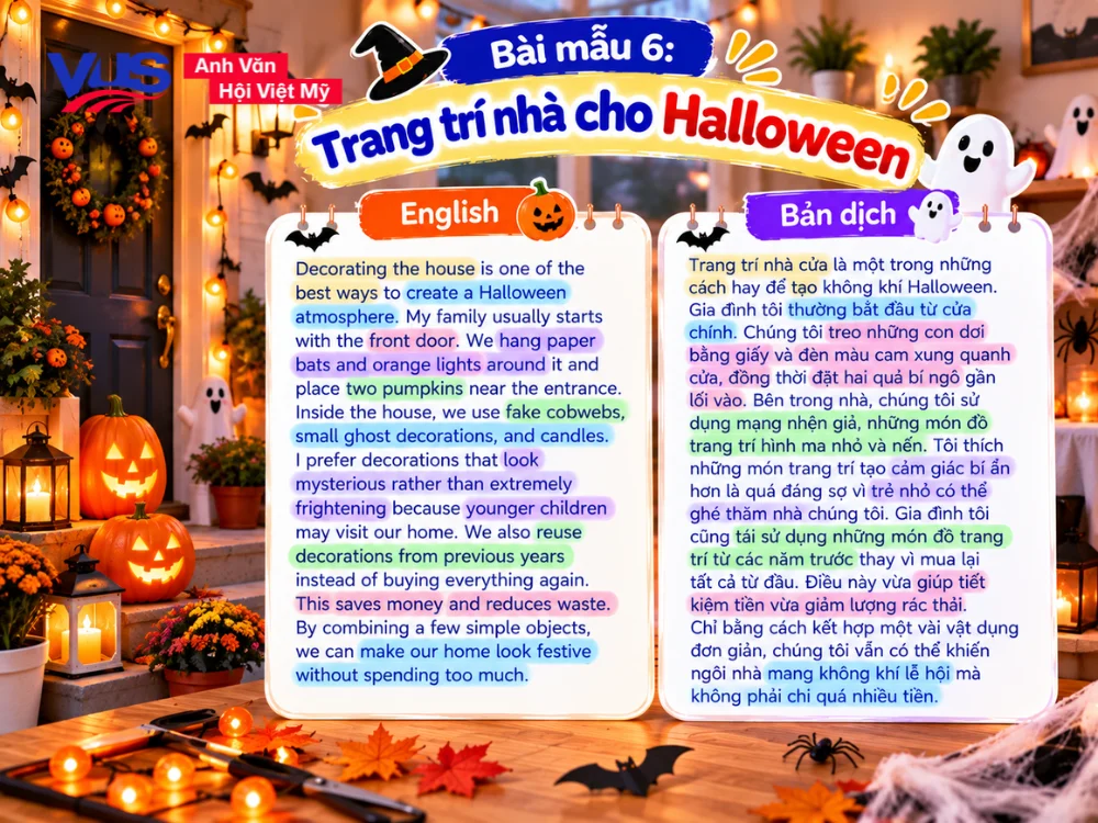 B&agrave;i viết về lễ hội Halloween bằng tiếng Anh ngắn gọn_B&agrave;i mẫu 6: Trang tr&iacute; nh&agrave; cho Halloween