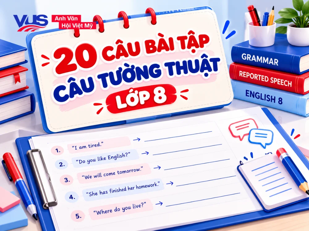 Bộ 20 c&acirc;u b&agrave;i tập trắc nghiệm c&acirc;u tường thuật tiếng Anh lớp 8 k&egrave;m đ&aacute;p &aacute;n