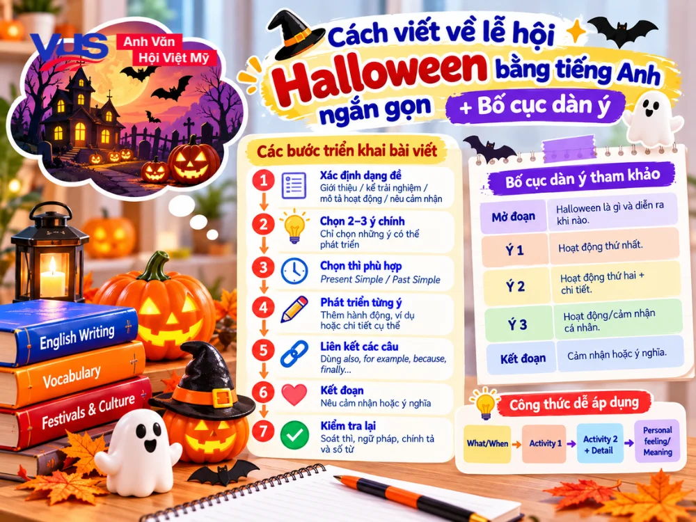 Bố cục d&agrave;n &yacute; chi tiết v&agrave; hướng dẫn c&aacute;c bước viết b&agrave;i văn về Halloween bằng tiếng Anh