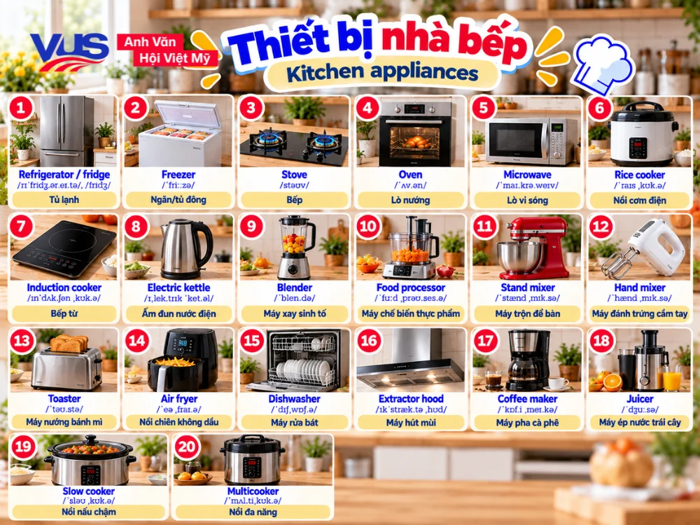 Danh mục c&aacute;c thiết bị điện v&agrave; m&aacute;y m&oacute;c gia dụng trong nh&agrave; bếp (Kitchen Appliances)