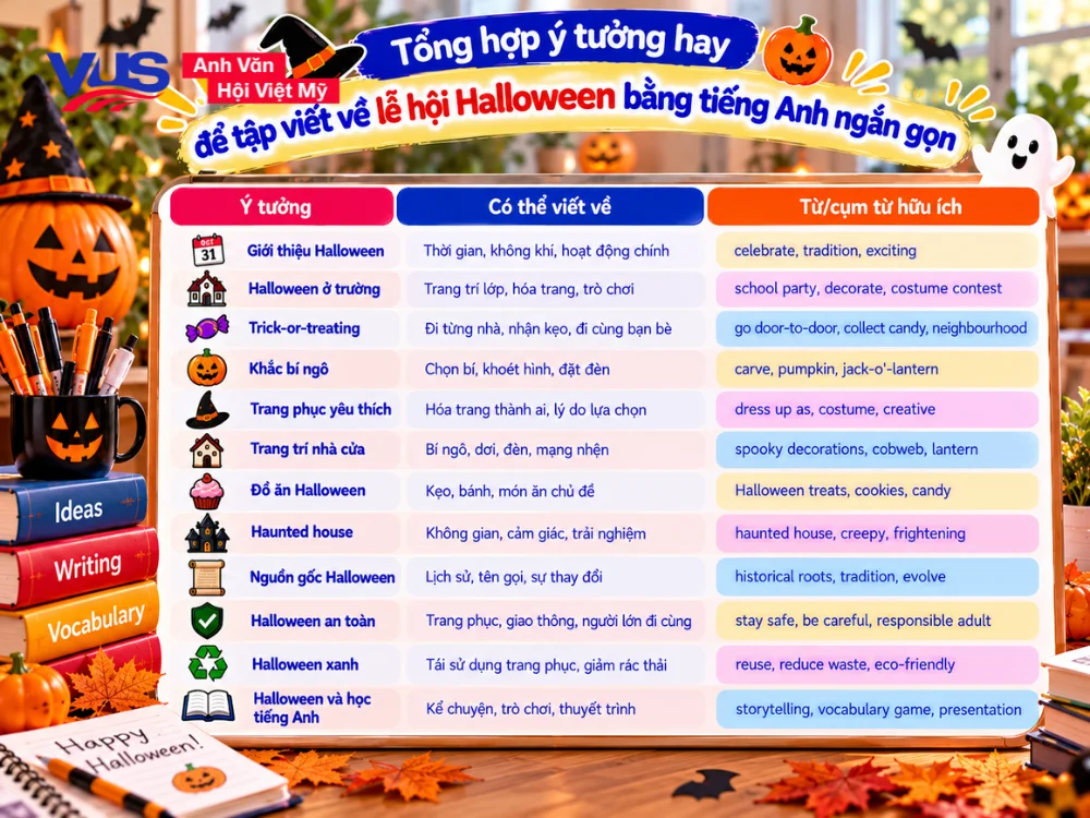 Gợi &yacute; c&aacute;c &yacute; tưởng cho b&agrave;i viết chủ đề Halloween bằng tiếng Anh