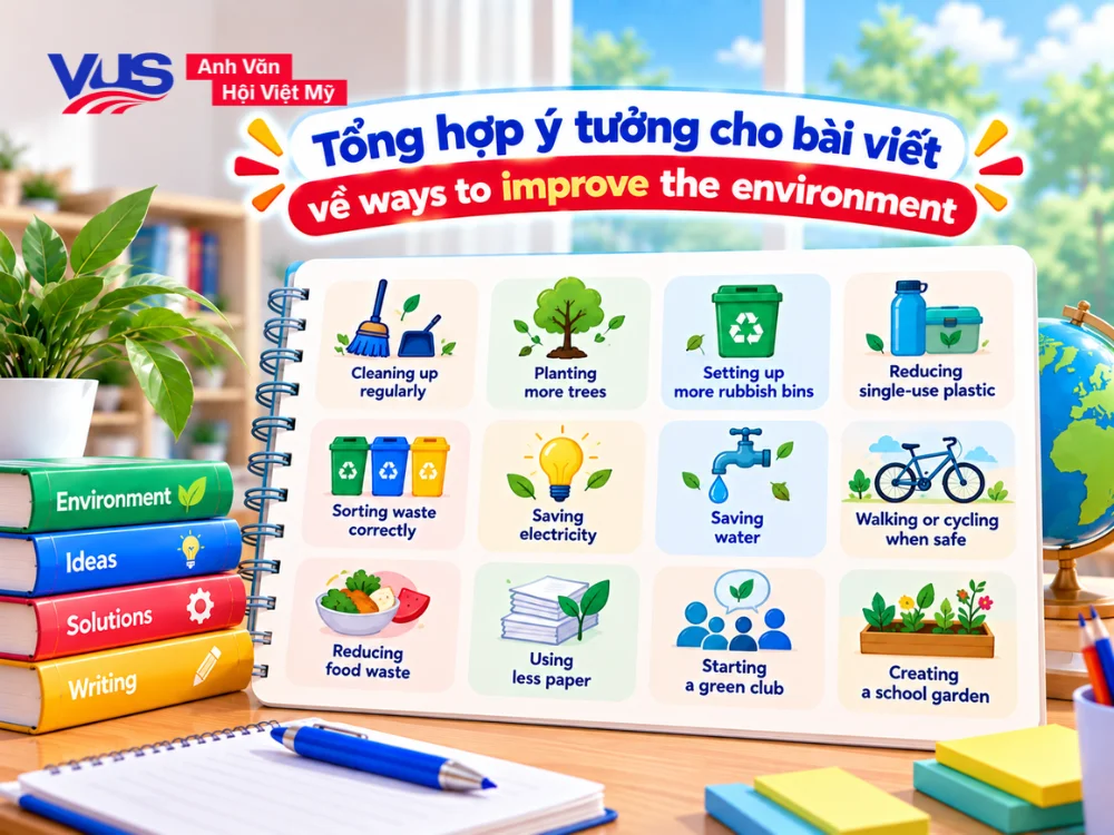 Gợi &yacute; c&aacute;c &yacute; tưởng c&oacute; thể triển khai cho b&agrave;i viết về c&aacute;c giải ph&aacute;p cải thiện m&ocirc;i trường
